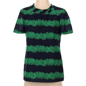 J. Crew Navy and Green Floral Stripe Blouse
